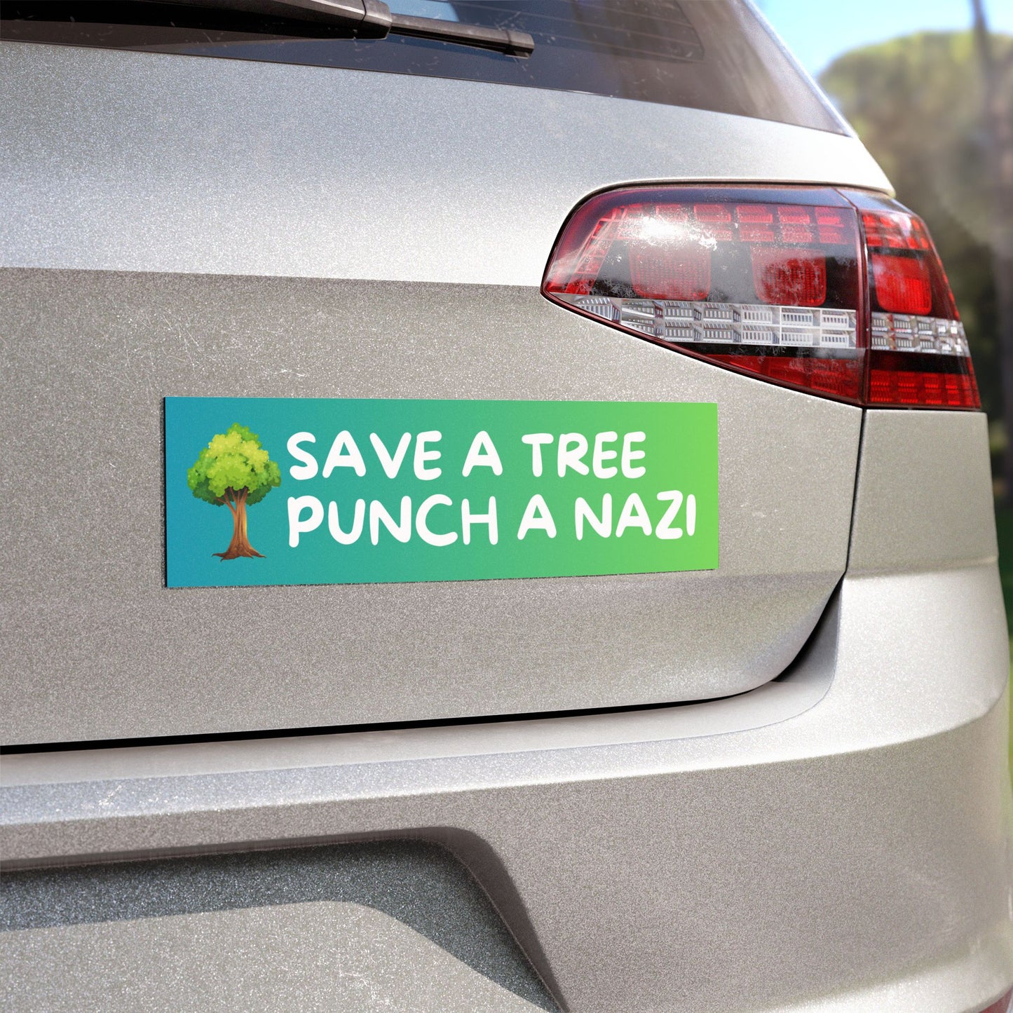 'Save a Tree, Punch a Nazi' Eco-Friendly Car Magnet - Bold Statement for Activists