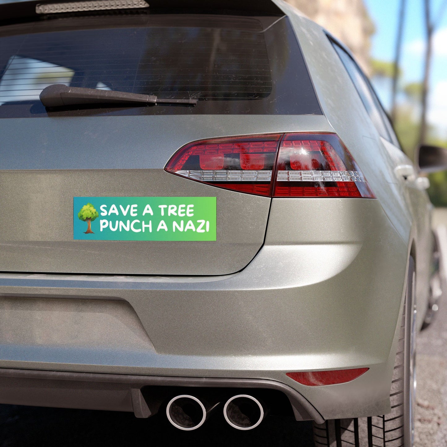 'Save a Tree, Punch a Nazi' Eco-Friendly Car Magnet - Bold Statement for Activists